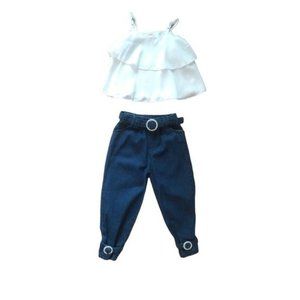 NEW 4-5T Toddler‎ Girl's White Ruffle Tank & Jean Outfit